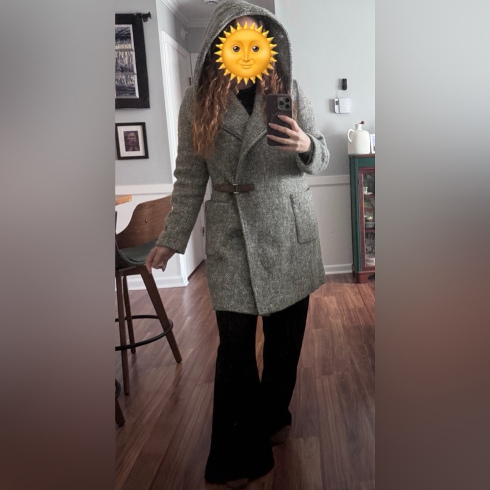 Lauren Ralph Lauren Hooded Gray Tweed Toggle-Belt Peacoat